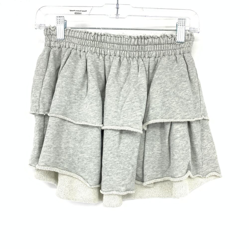 Aerie Pull On Tiered Skirt Womens Size XS Gray Raw Hem Elastic Hem